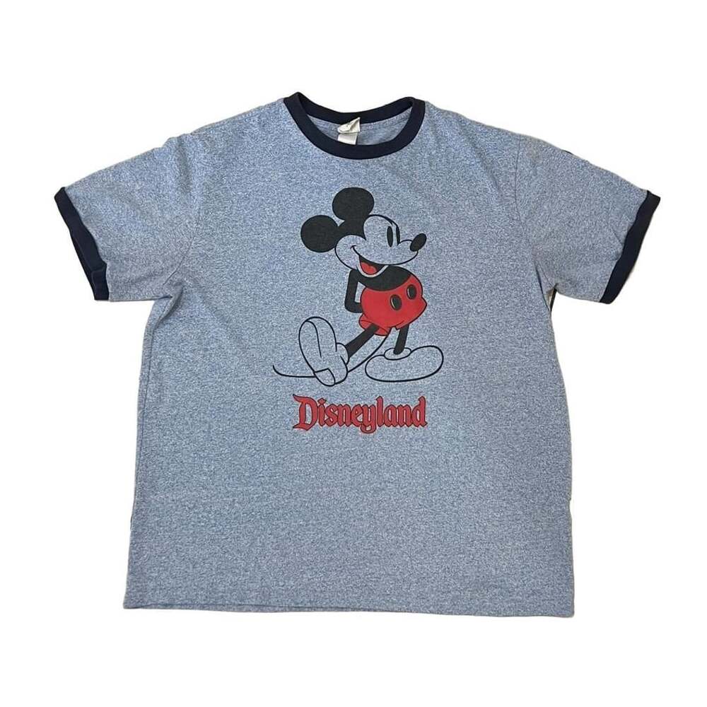 Disney Disneyland Mickey Mouse Graphic Ringer T-Shirt Blue Size L